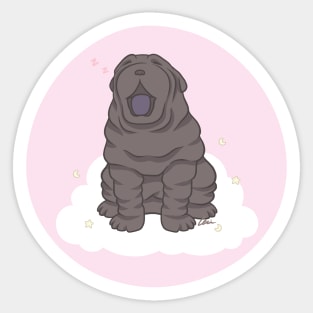 Black Shar Pei Puppy - Cute Shar Pei Yawning II Sticker